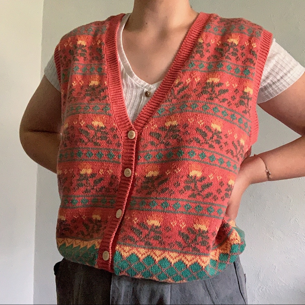 vintage coral gap sweater vest button down v neck